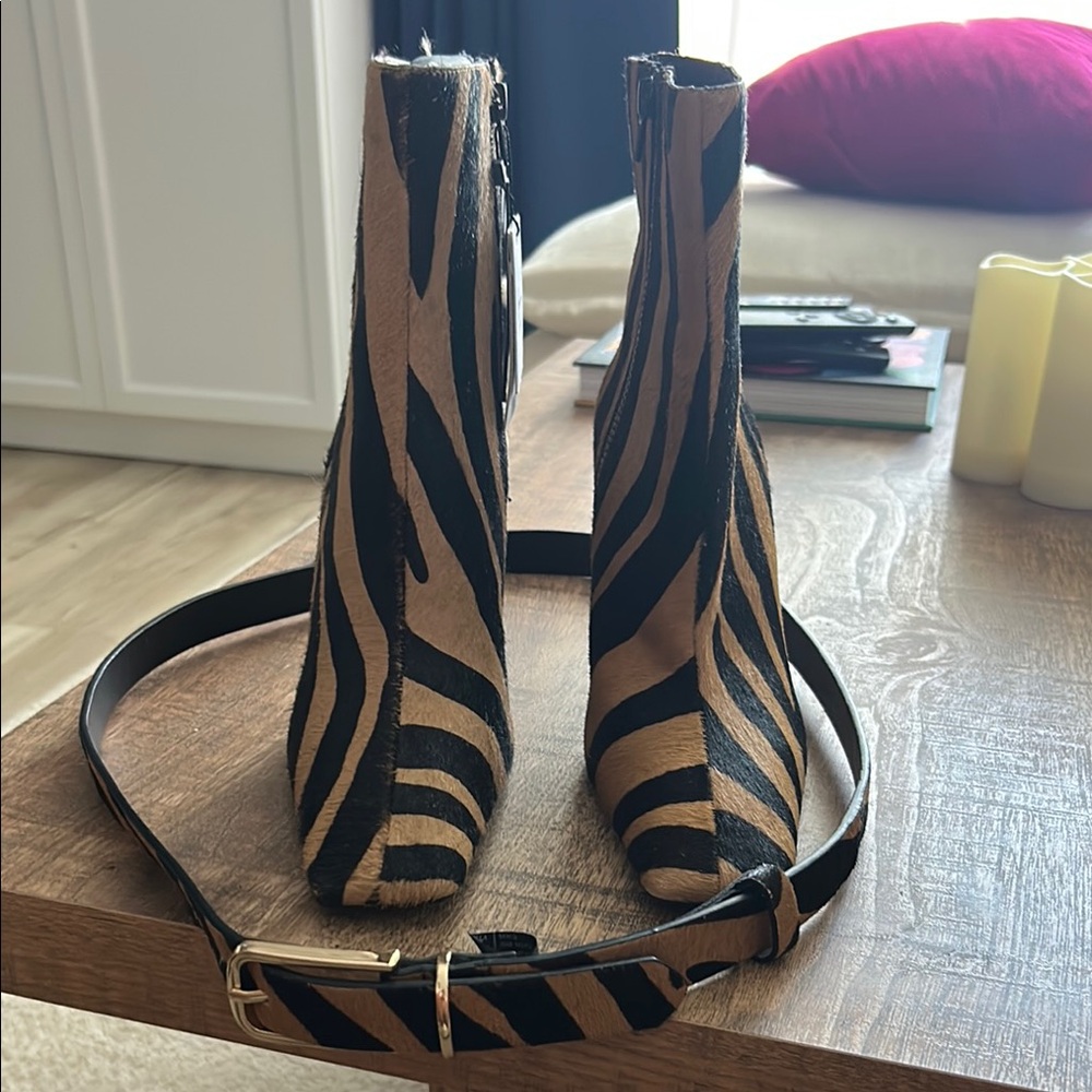 Mango Black and Tan Zebra Heeled Boots